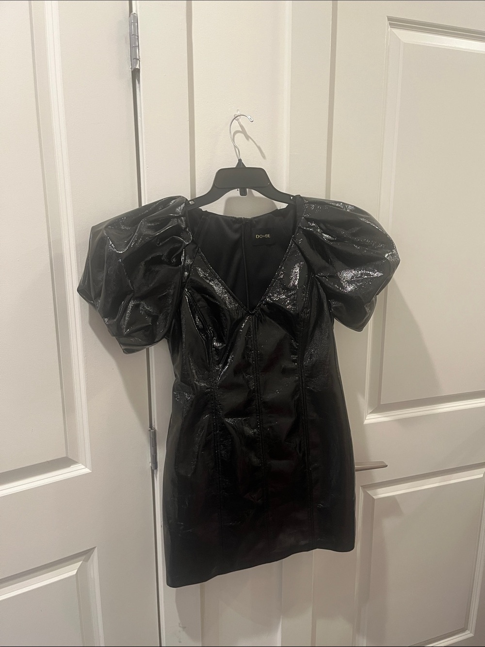 DO+BE Black Shiny Puff-Sleeve Mini Dress